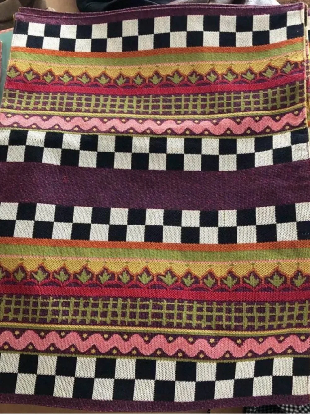 NWOT Mackenzie-Childs table runner fabric check print: Pristine, RARE, New